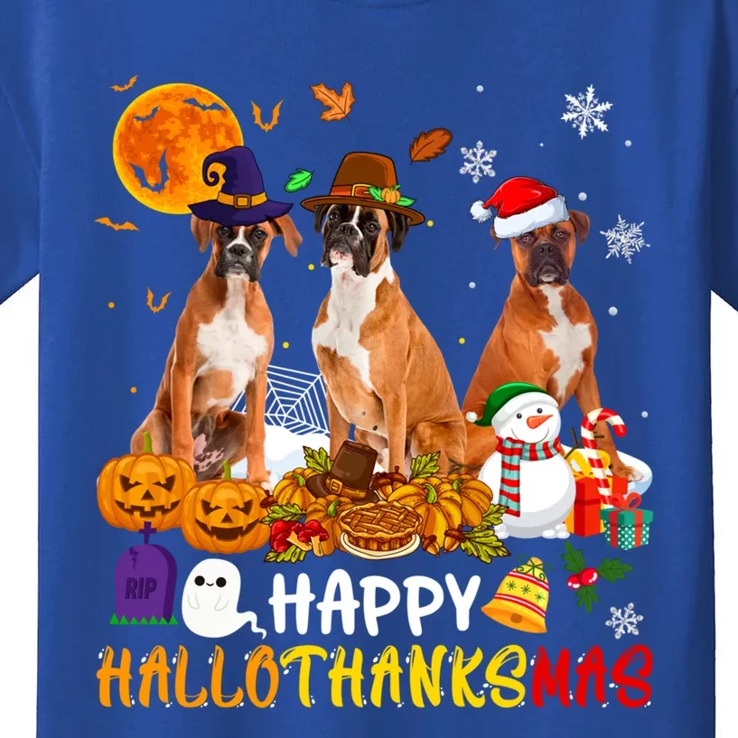 Boxer Dog Happy Hallothanksmas Xmas Dog Lover Gift Kids T-Shirt