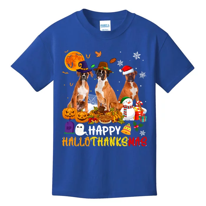 Boxer Dog Happy Hallothanksmas Xmas Dog Lover Gift Kids T-Shirt