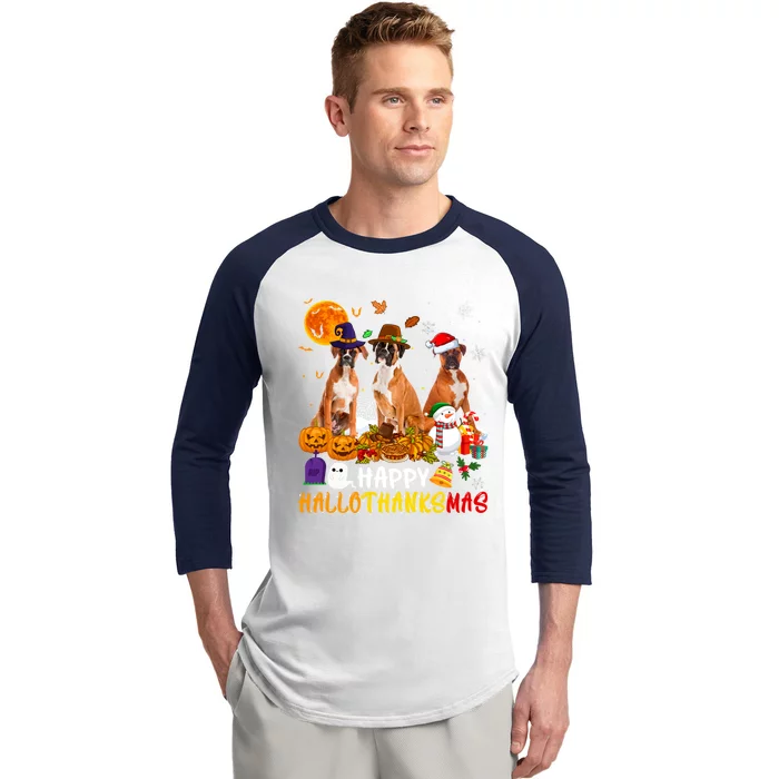 Boxer Dog Happy Hallothanksmas Xmas Dog Lover Gift Baseball Sleeve Shirt