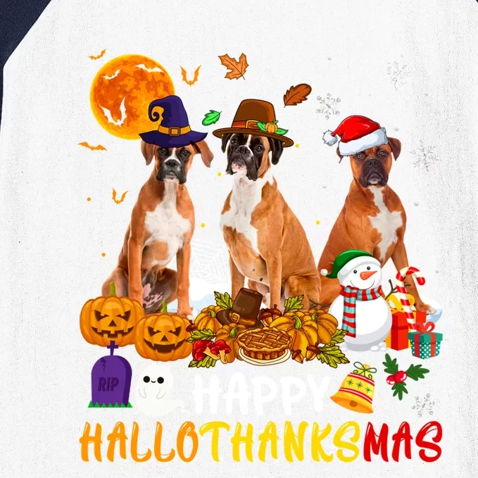 Boxer Dog Happy Hallothanksmas Xmas Dog Lover Gift Baseball Sleeve Shirt