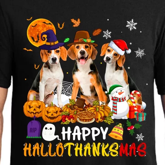 Beagle Dog Happy Hallothanksmas Xmas Dog Lover Meaningful Gift Pajama Set