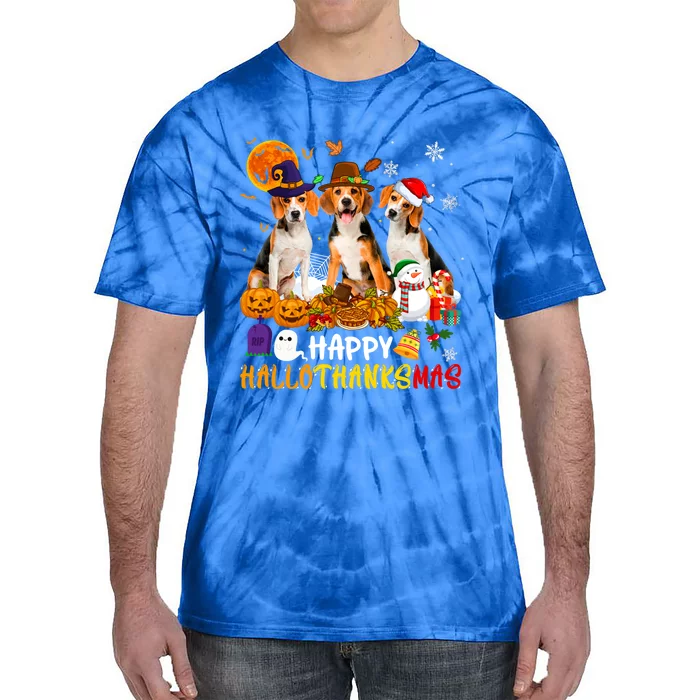 Beagle Dog Happy Hallothanksmas Xmas Dog Lover Meaningful Gift Tie-Dye T-Shirt