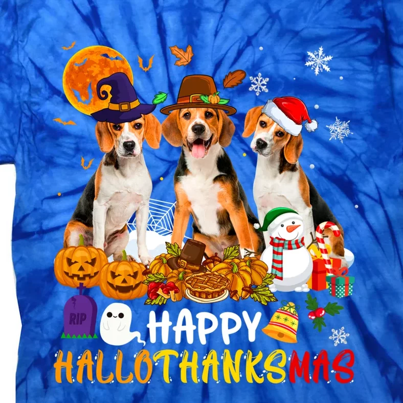 Beagle Dog Happy Hallothanksmas Xmas Dog Lover Meaningful Gift Tie-Dye T-Shirt