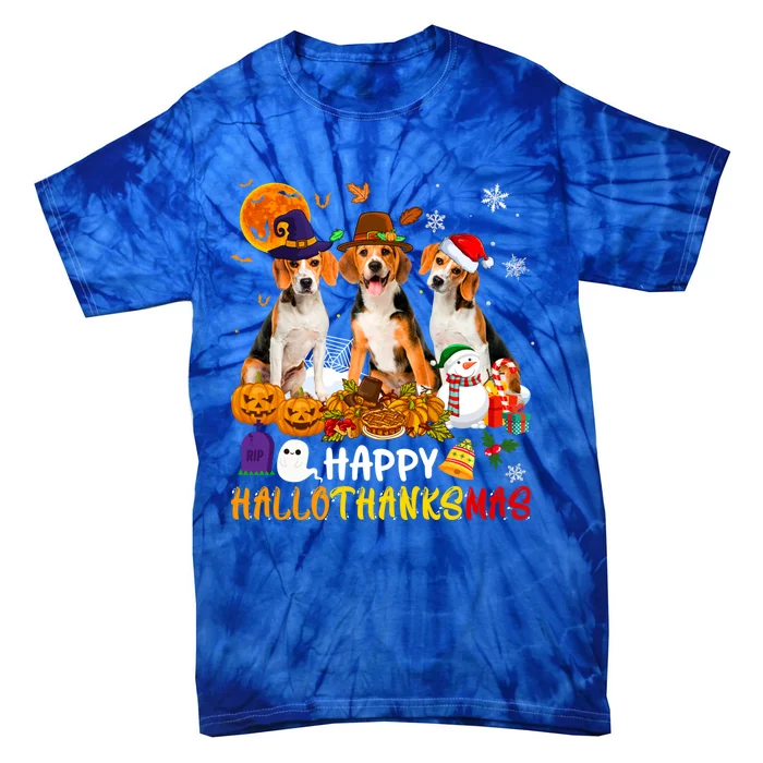 Beagle Dog Happy Hallothanksmas Xmas Dog Lover Meaningful Gift Tie-Dye T-Shirt