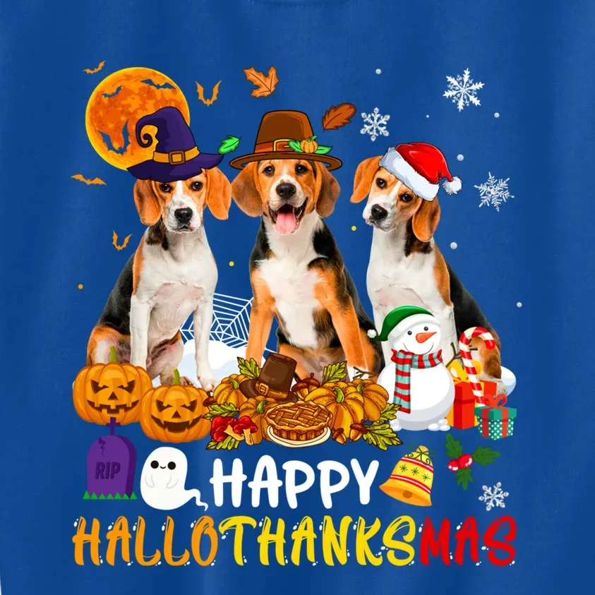 Beagle Dog Happy Hallothanksmas Xmas Dog Lover Meaningful Gift Kids Sweatshirt