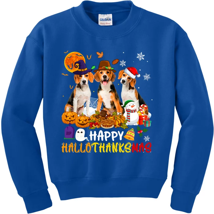 Beagle Dog Happy Hallothanksmas Xmas Dog Lover Meaningful Gift Kids Sweatshirt