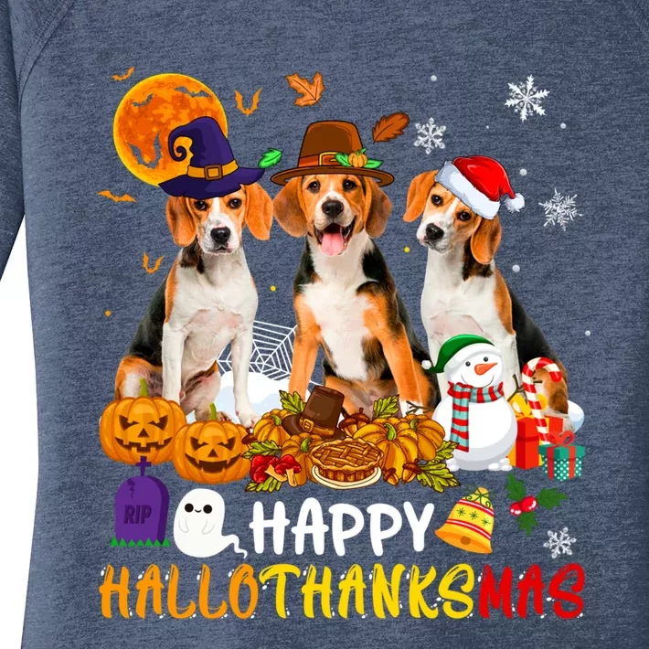 Beagle Dog Happy Hallothanksmas Xmas Dog Lover Meaningful Gift Women's Perfect Tri Tunic Long Sleeve Shirt