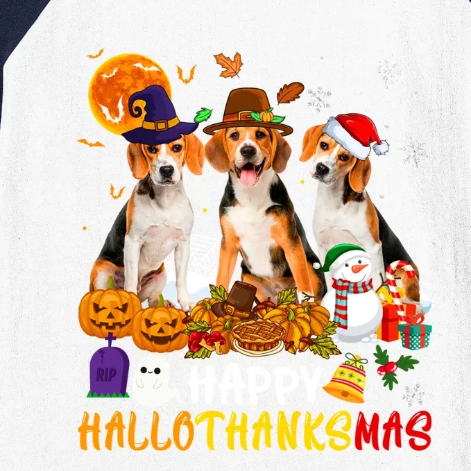 Beagle Dog Happy Hallothanksmas Xmas Dog Lover Meaningful Gift Baseball Sleeve Shirt