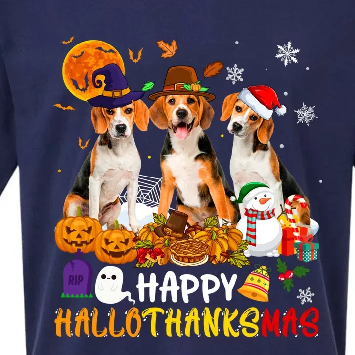 Beagle Dog Happy Hallothanksmas Xmas Dog Lover Meaningful Gift Sueded Cloud Jersey T-Shirt