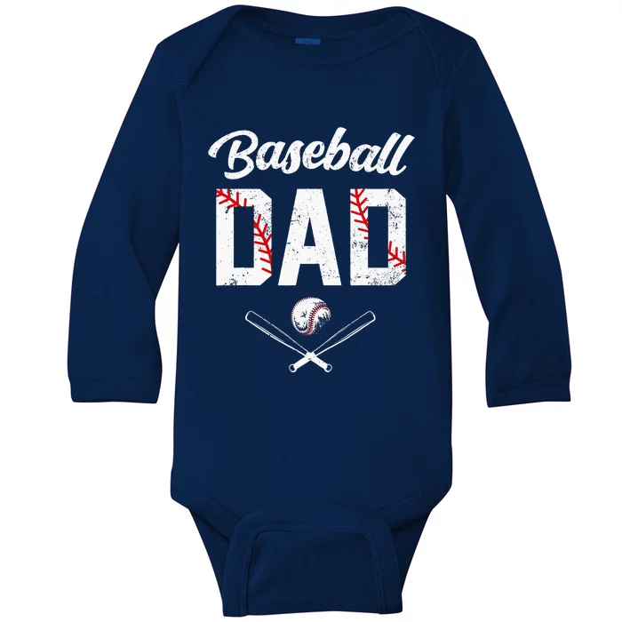 Baseball Dad Happy Fathers Day Wife Daughter Baby Long Sleeve Bodysuit