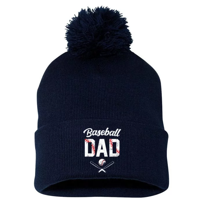 Baseball Dad Happy Fathers Day Wife Daughter Pom Pom 12in Knit Beanie