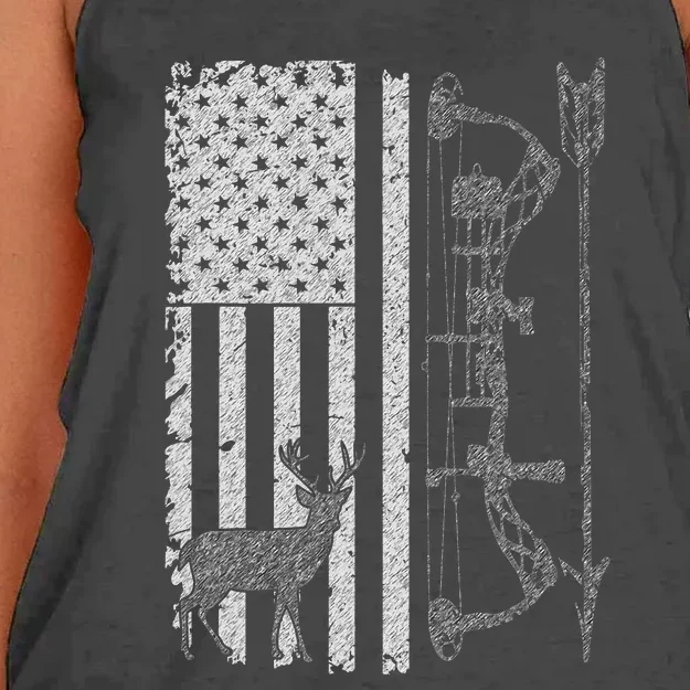 Bow Deer Hunting American Flag Gift For Bow Hunting Women's Knotted Racerback Tank