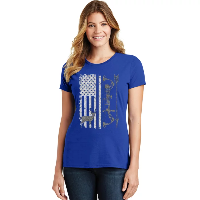 Bow Deer Hunting American Flag Gift For Bow Hunting Women's T-Shirt