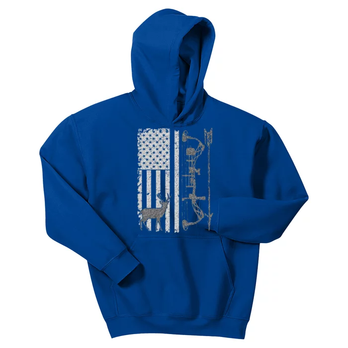 Bow Deer Hunting American Flag Gift For Bow Hunting Kids Hoodie