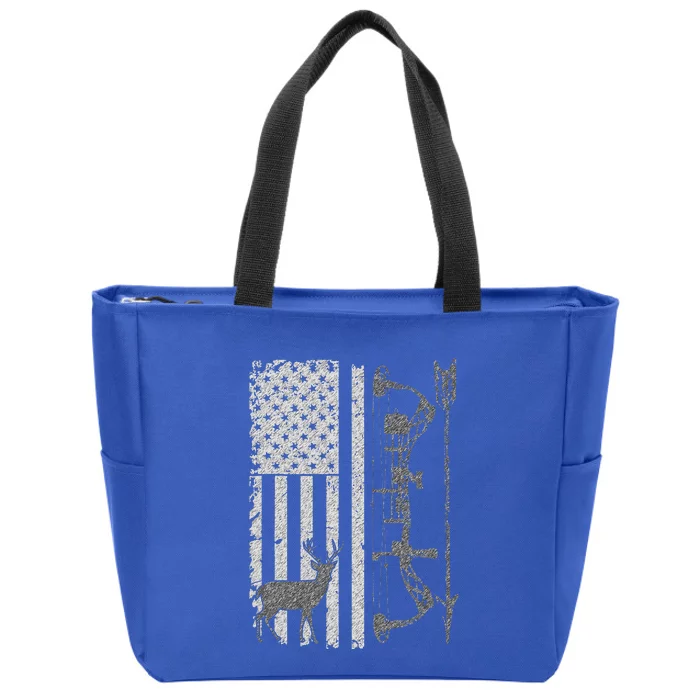 Bow Deer Hunting American Flag Gift For Bow Hunting Zip Tote Bag