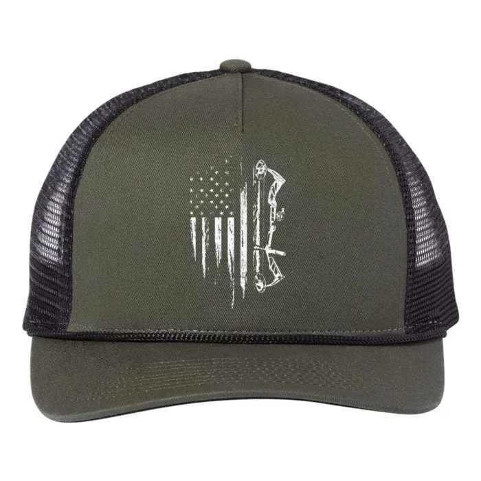 Bow Deer Hunting American Flag Gift For Bow Hunting Retro Rope Trucker Hat Cap