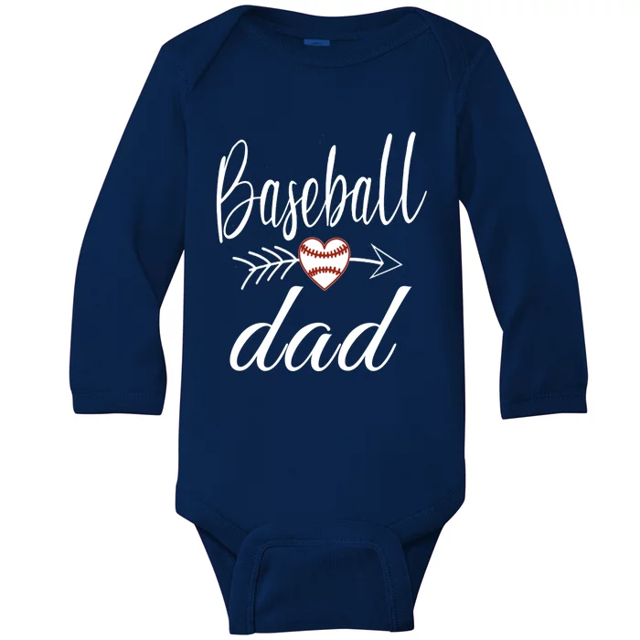 Baseball Dad Heart For Baseball Lovers Funny Gift Baby Long Sleeve Bodysuit