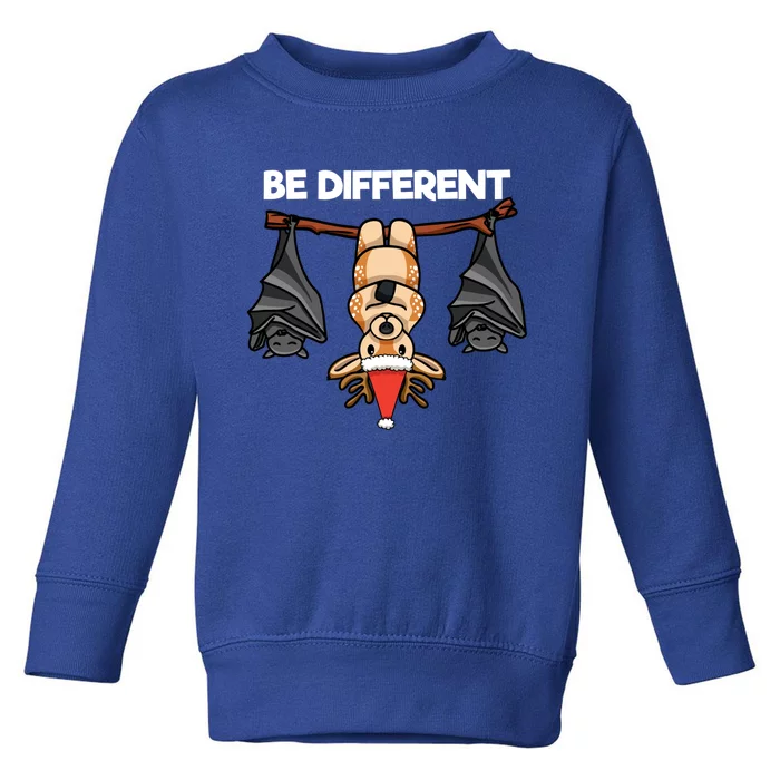 Be Different Hanging Santa Deer With Sleeping Bats Xmas Cool Gift Toddler Sweatshirt