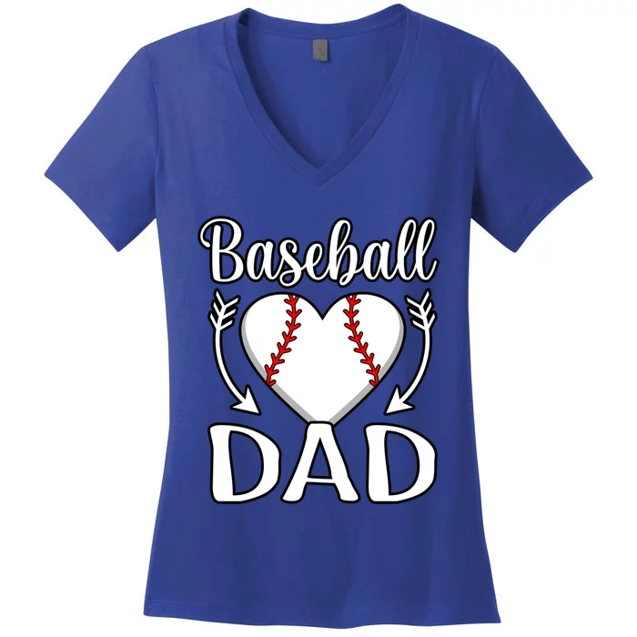 Baseball Dad Heart Sports Player Lover Coach Graphic Gift Women's V-Neck T-Shirt