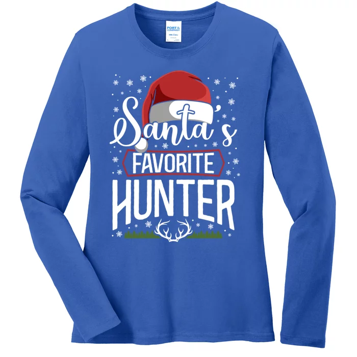 Buck Deer Hunting Hunter Christmas Vintage Santa's Favorite Gift Ladies Long Sleeve Shirt