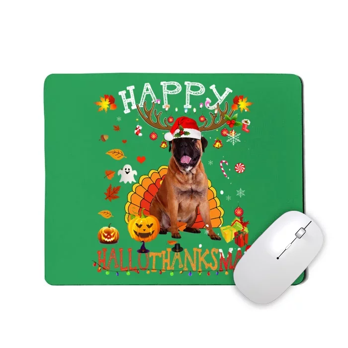 Bullmastiff Dog Halloween Christmas Dog Happy Hallothanksmas Mousepad