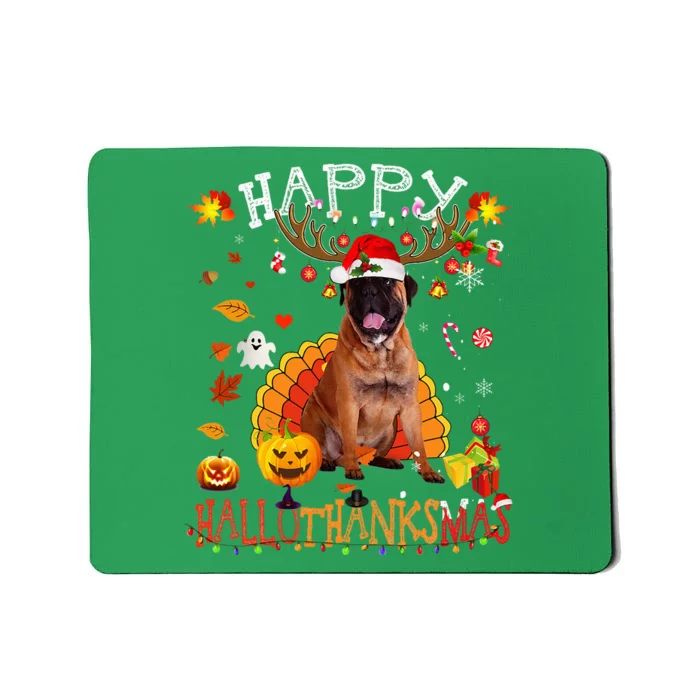 Bullmastiff Dog Halloween Christmas Dog Happy Hallothanksmas Mousepad