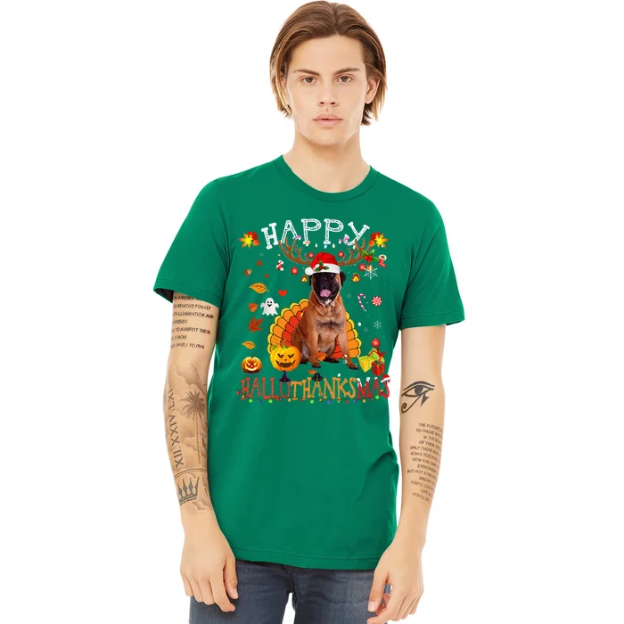 Bullmastiff Dog Halloween Christmas Dog Happy Hallothanksmas Premium T-Shirt