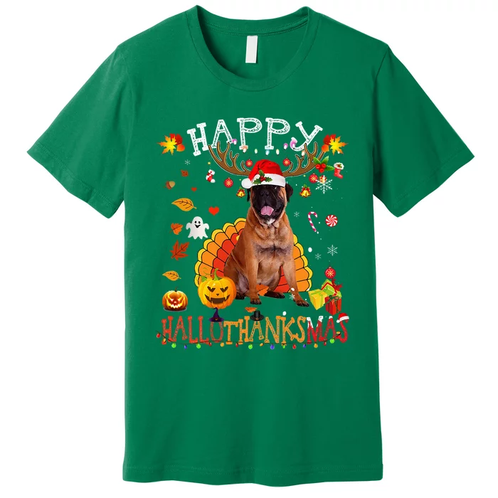 Bullmastiff Dog Halloween Christmas Dog Happy Hallothanksmas Premium T-Shirt