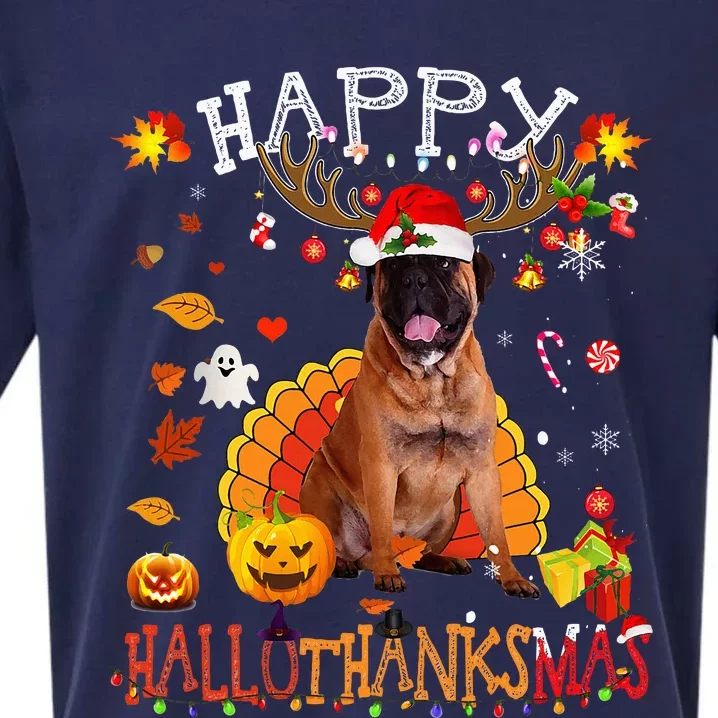 Bullmastiff Dog Halloween Christmas Dog Happy Hallothanksmas Sueded Cloud Jersey T-Shirt