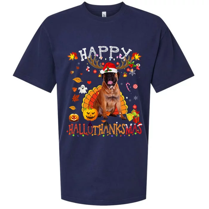 Bullmastiff Dog Halloween Christmas Dog Happy Hallothanksmas Sueded Cloud Jersey T-Shirt