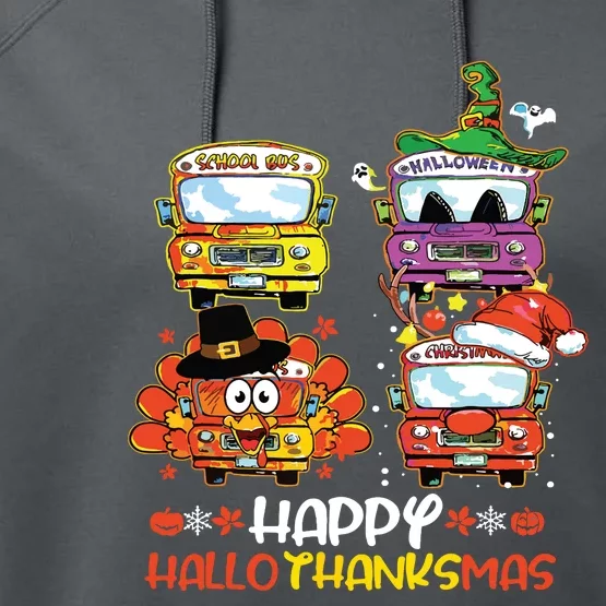 Bus Driver Happy Hallothanksmas Thanksgiving Christmas Performance Fleece Hoodie