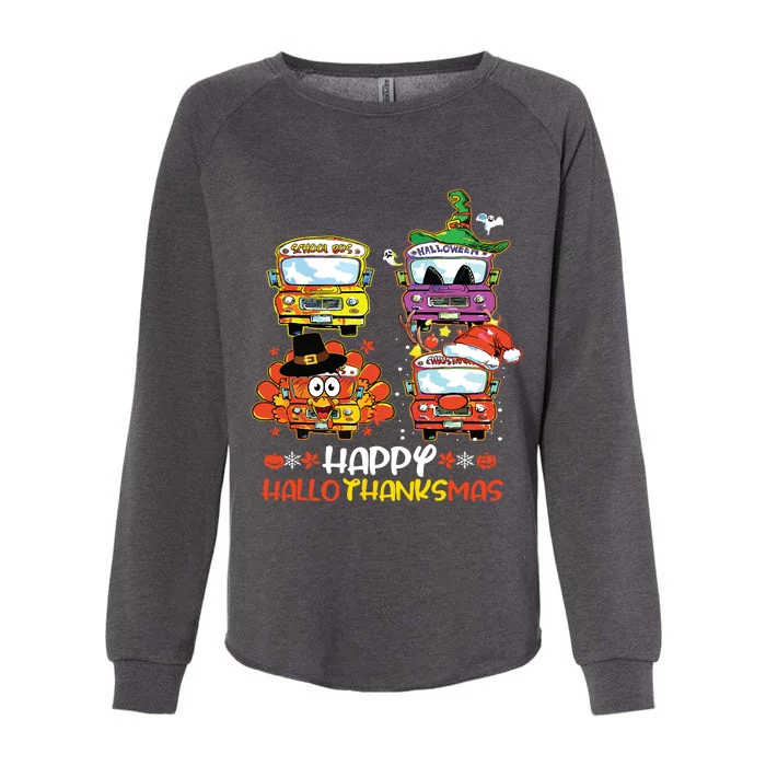 Bus Driver Happy Hallothanksmas Thanksgiving Christmas Womens California Wash Sweatshirt