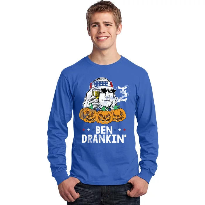 Ben Drankin Halloween Costume Ing Beer Smoking Weed Gift Tall Long Sleeve T-Shirt