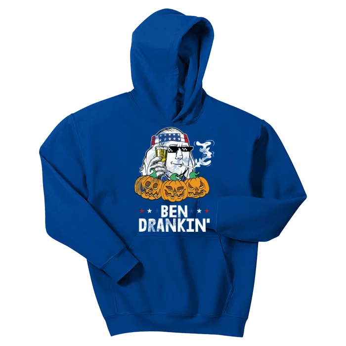 Ben Drankin Halloween Costume Ing Beer Smoking Weed Gift Kids Hoodie