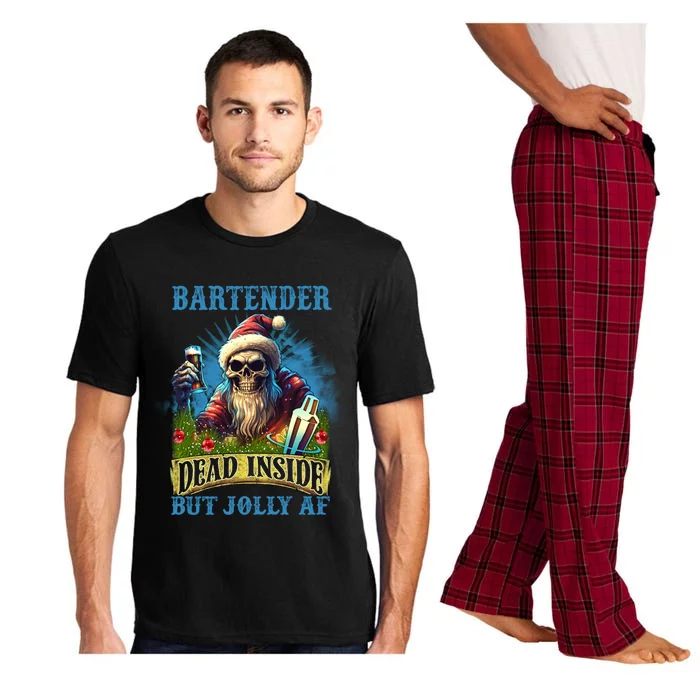 Bartender Dead Inside But Jolly Af Skull Christmas Gift Pajama Set