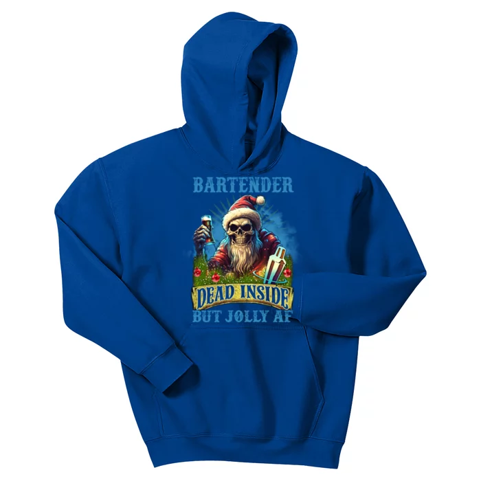 Bartender Dead Inside But Jolly Af Skull Christmas Gift Kids Hoodie