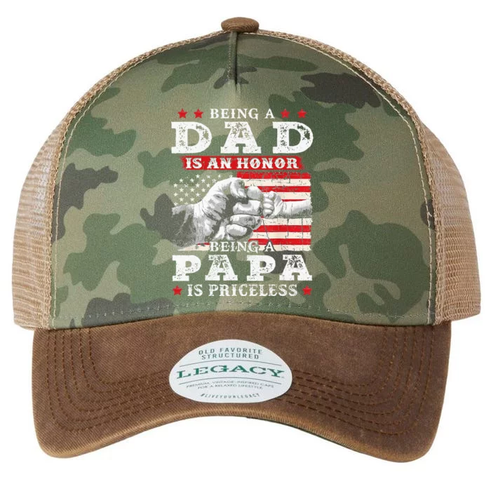 Being Dad Is An Honor Being Papa Is Priceless USA Flag Legacy Tie Dye Trucker Hat