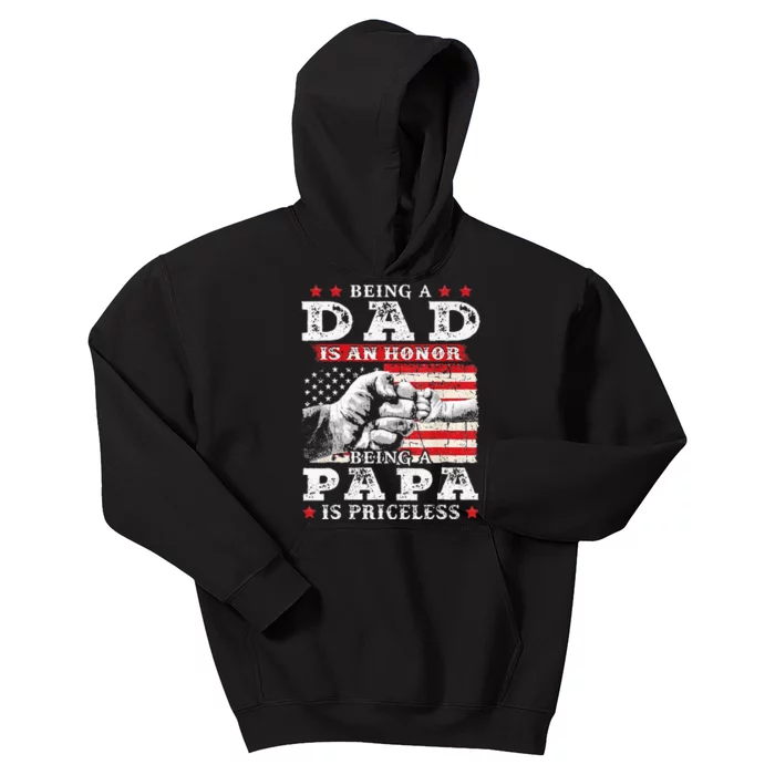 Being Dad Is An Honor Being Papa Is Priceless USA Flag Kids Hoodie