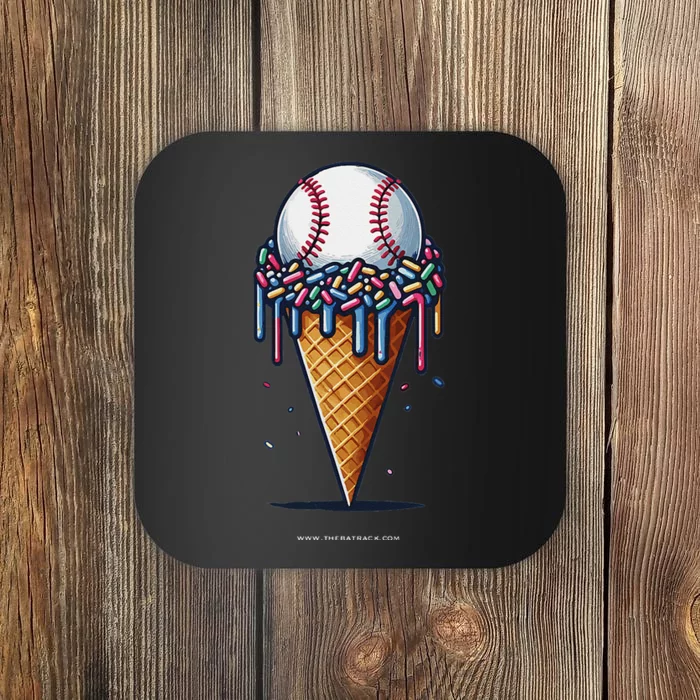 Baseball Drip Ice Cream Cone With Sprinkles Coaster