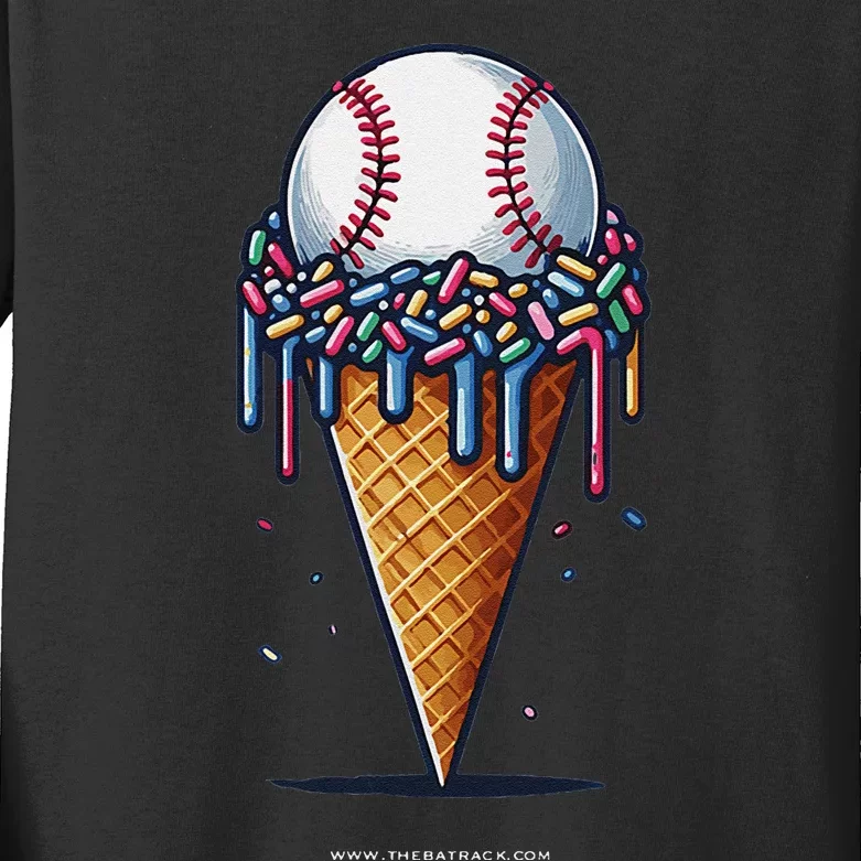 Baseball Drip Ice Cream Cone With Sprinkles Kids Long Sleeve Shirt