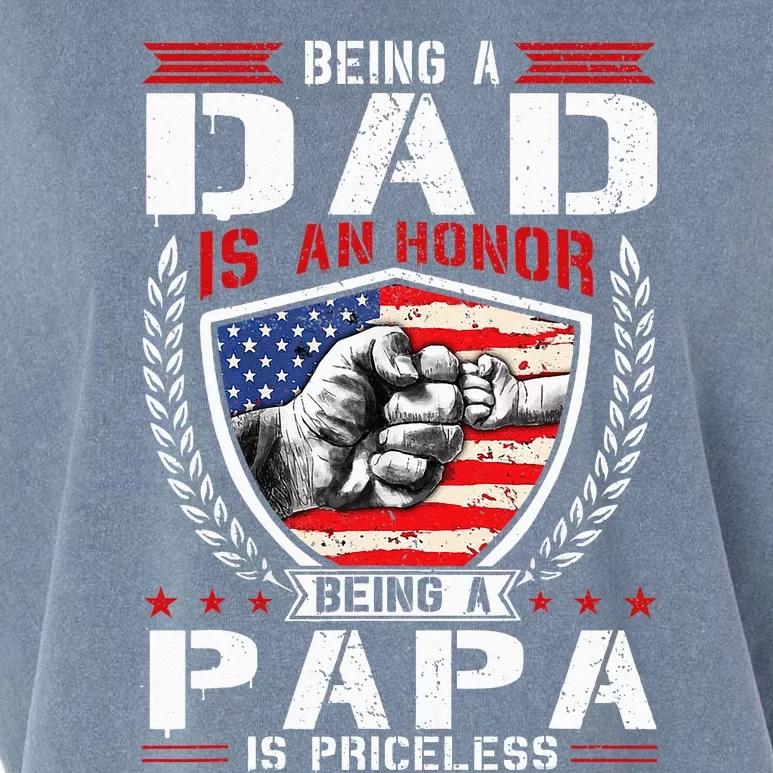 Being Dad is an Honor Being Papa is Priceless USA Flag Daddy Garment-Dyed Women's Muscle Tee