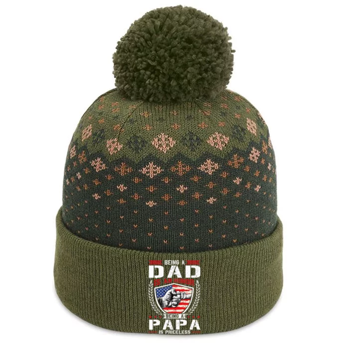 Being Dad is an Honor Being Papa is Priceless USA Flag Daddy The Baniff Cuffed Pom Beanie