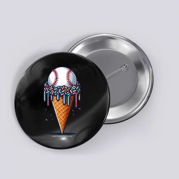 Baseball Drip Ice Cream Cone With Sprinkles Button