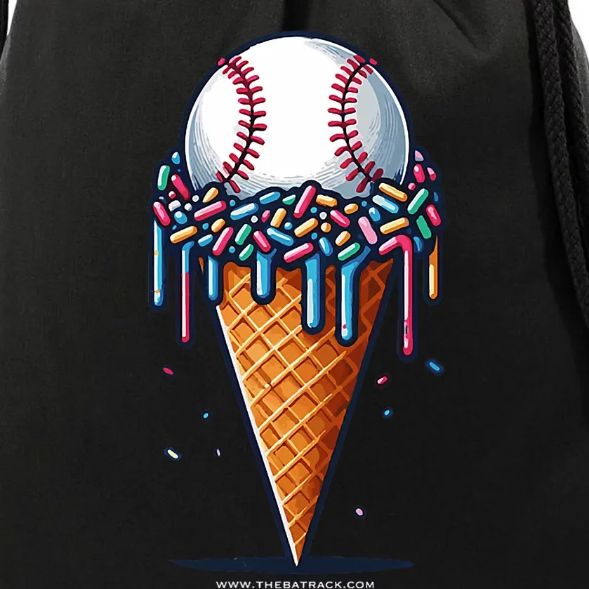 Baseball Drip Ice Cream Cone With Sprinkles Drawstring Bag