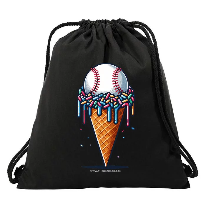 Baseball Drip Ice Cream Cone With Sprinkles Drawstring Bag