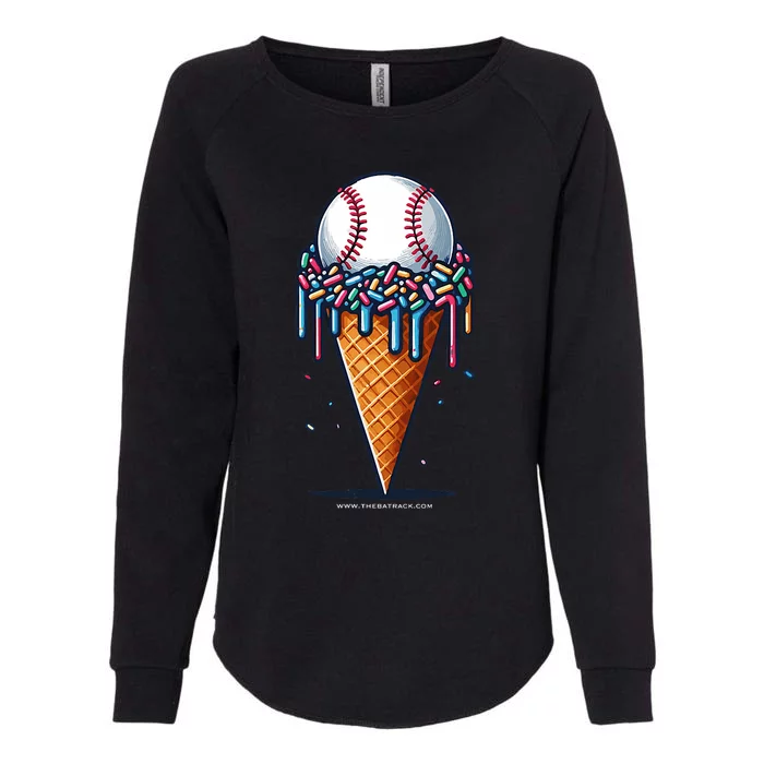 Baseball Drip Ice Cream Cone With Sprinkles Womens California Wash Sweatshirt