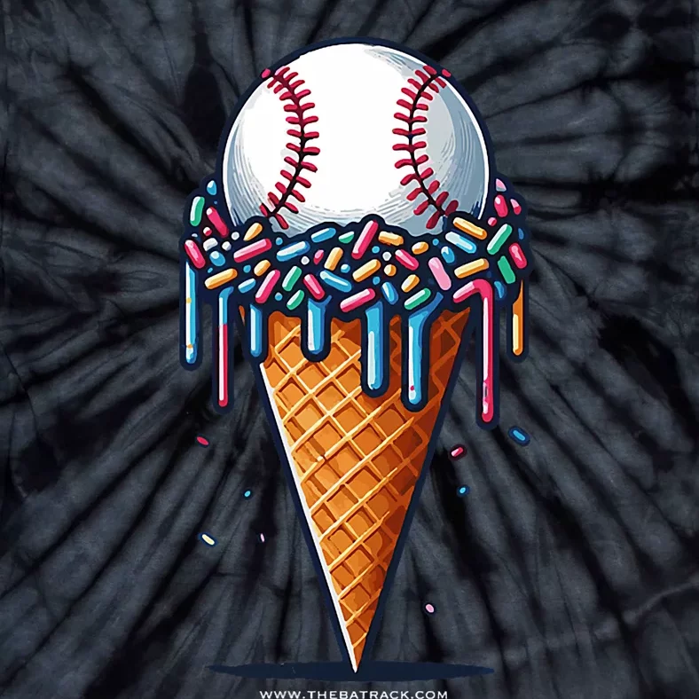 Baseball Drip Ice Cream Cone With Sprinkles Tie-Dye T-Shirt