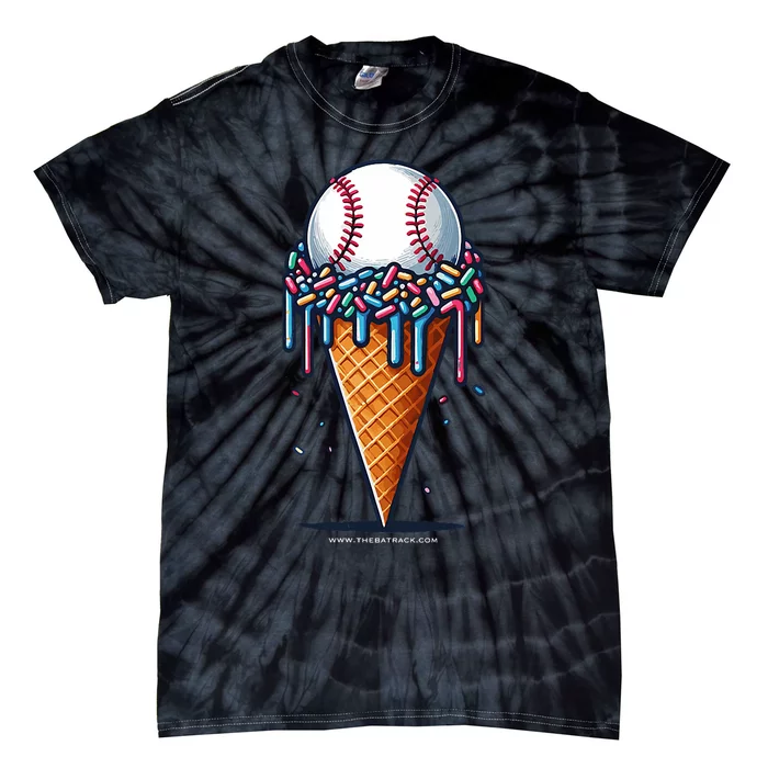 Baseball Drip Ice Cream Cone With Sprinkles Tie-Dye T-Shirt