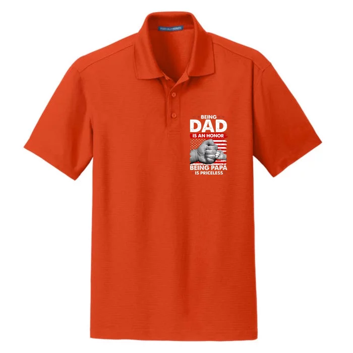 Being Dad Is An Honor Being Papa Is Priceless USA American Flag Dry Zone Grid Performance Polo