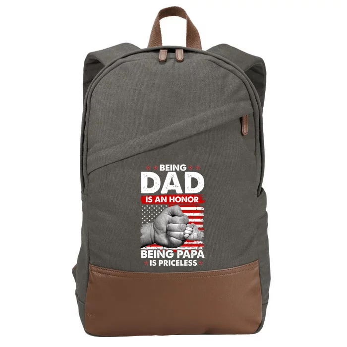 Being Dad Is An Honor Being Papa Is Priceless USA American Flag Cotton Canvas Backpack